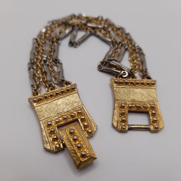 Vintage CELEBRITY Gold Silver Tone Chain Design, Designer Signed, 1960s, 7 1/8" - Picture 14 of 14